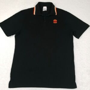 Burger King Embroidered Polo Shirt Medium Black Striped Collar Uniform Fast Food